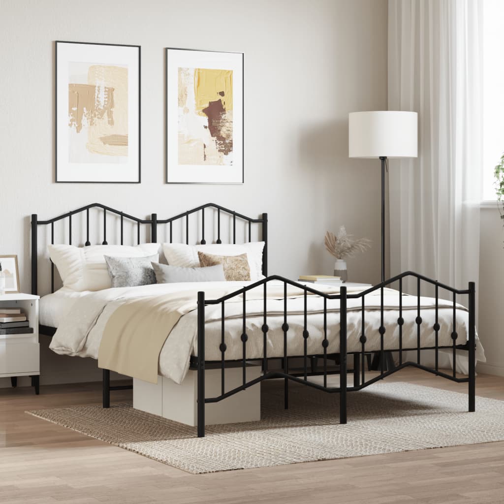 Bed frame with head and footboard metal black 140x190 cm