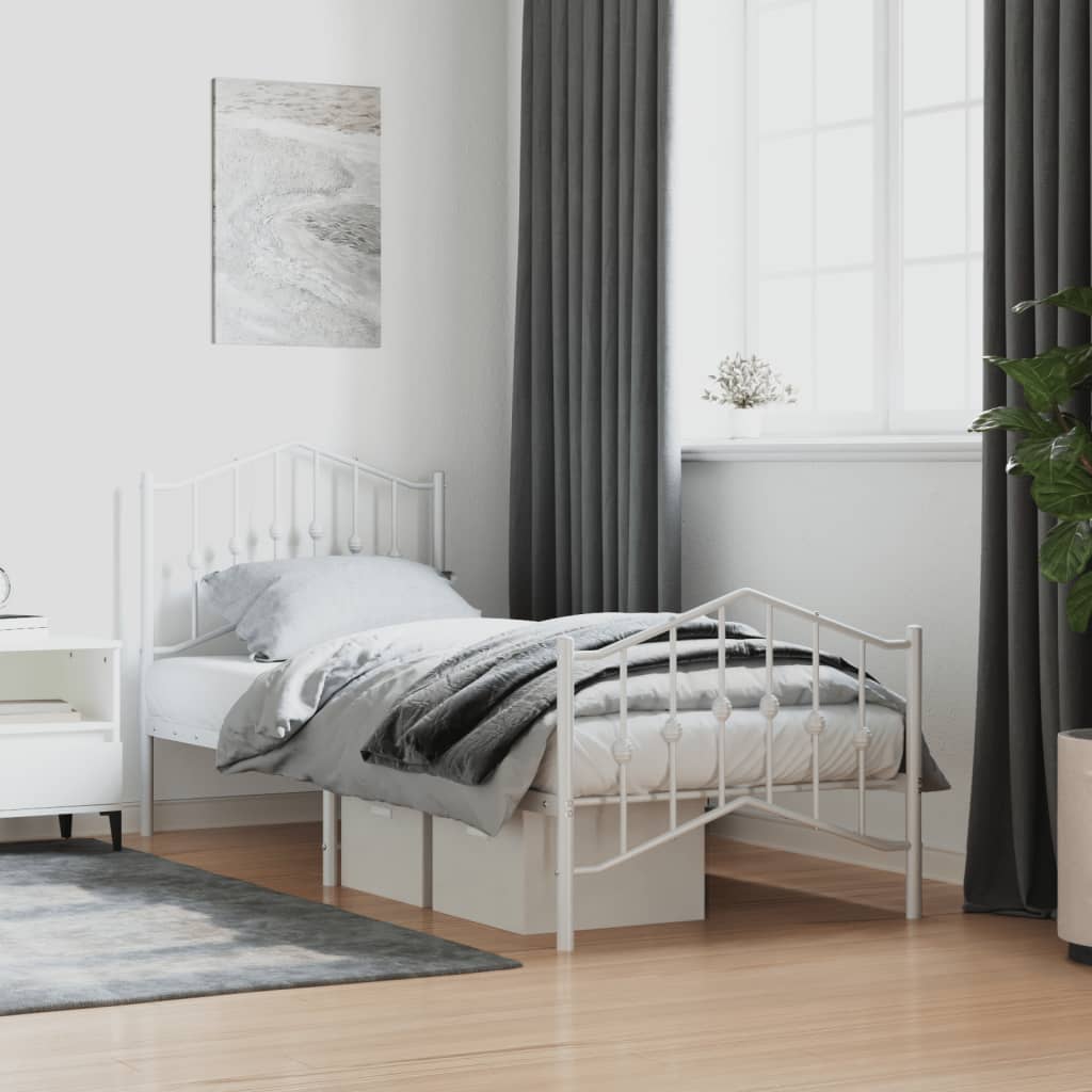 Bed frame with head and footboard metal white 90x200 cm
