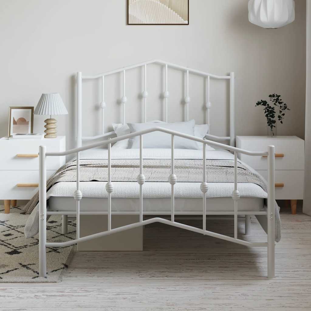 Bettgestell mit Kopf- und Fußteil Metall Weiß 100x190 cm