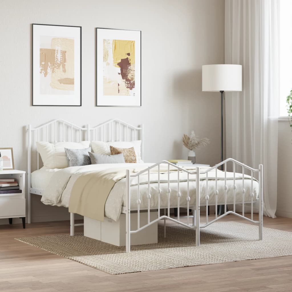 Bed frame with head and footboard metal white 120x200 cm