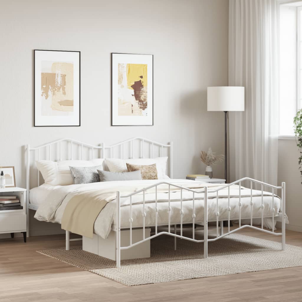 Bed frame with head and footboard metal white 180x200 cm