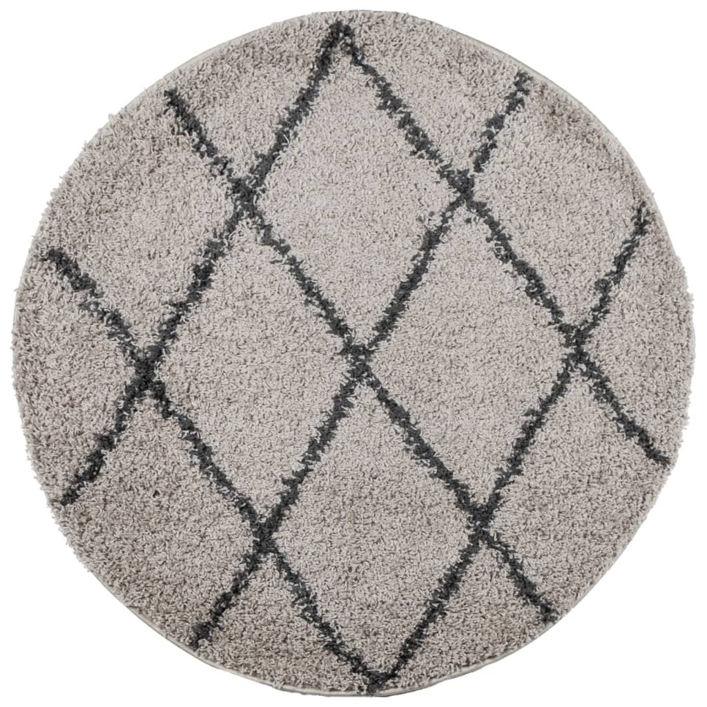 Shaggy Carpet PAMPLONA Deep Pile Modern Beige Anthracite Ø 120cm