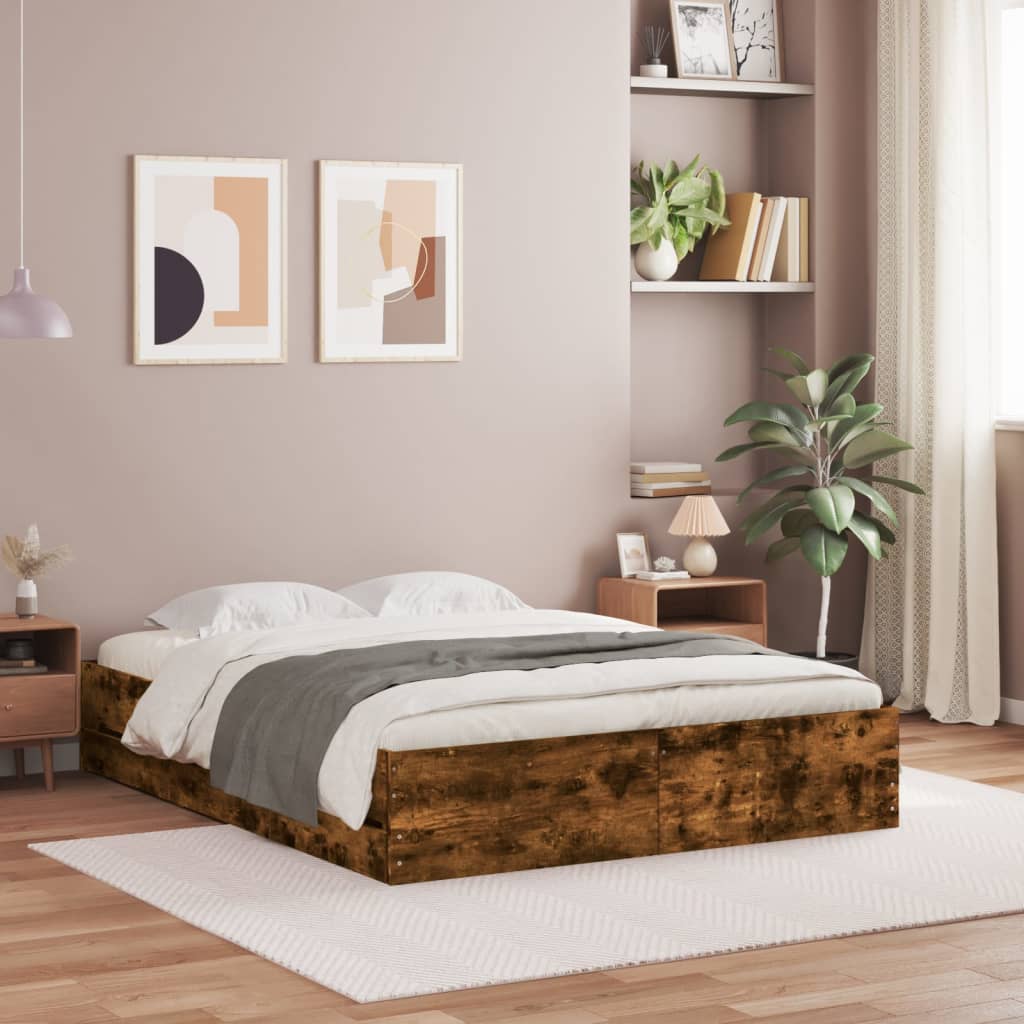 Bettgestell mit Schubladen Räuchereiche 150x200cm Holzwerkstoff