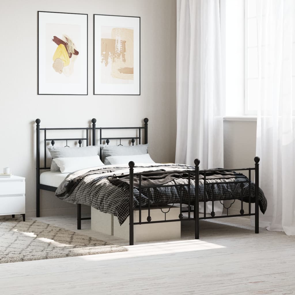 Bed frame with head and footboard metal black 120x190 cm