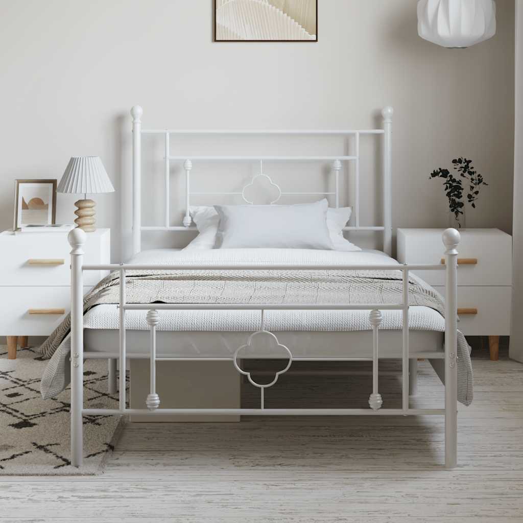 Bettgestell mit Kopf- und Fußteil Metall Weiß 100x200 cm