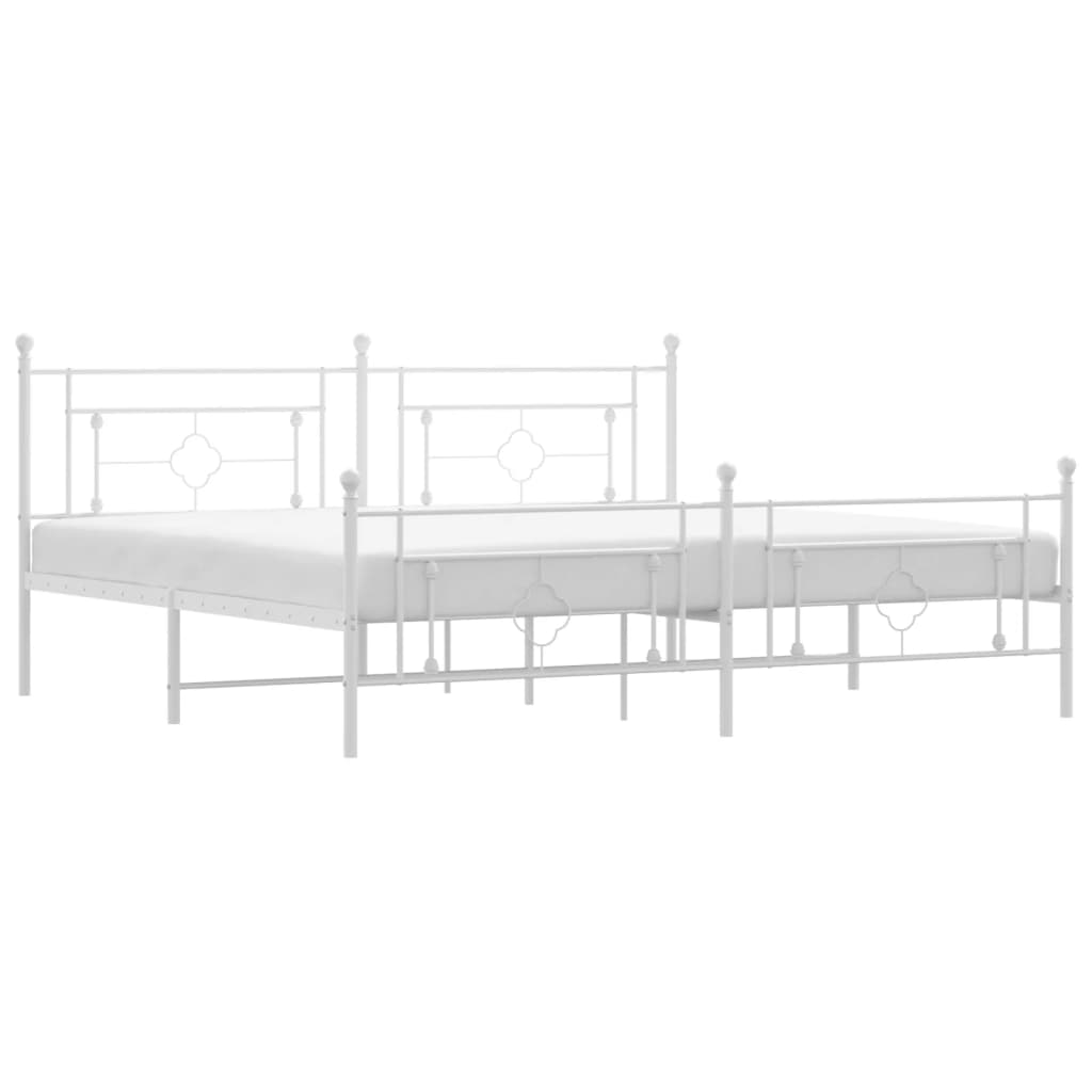 Bed frame with head and footboard metal white 200x200 cm