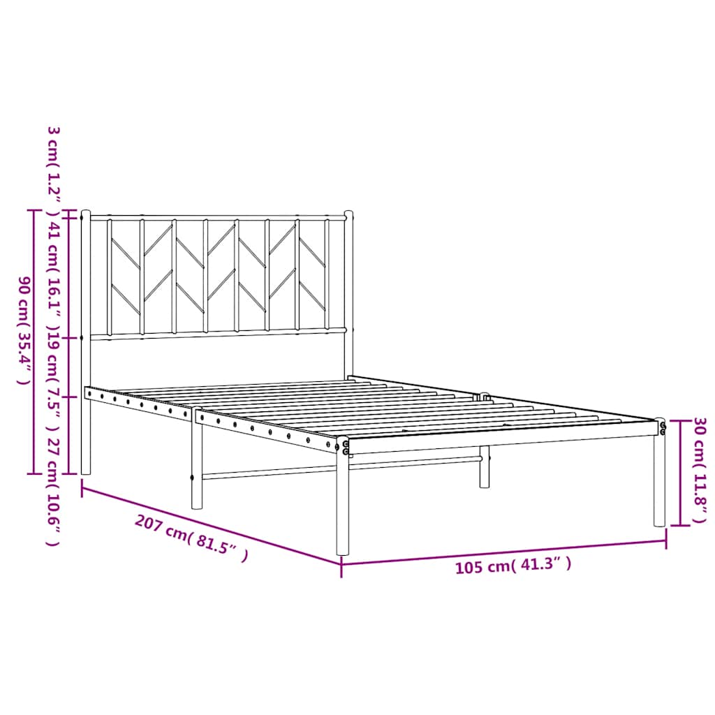 Bettgestell mit Kopfteil Metall Schwarz 100x200 cm
