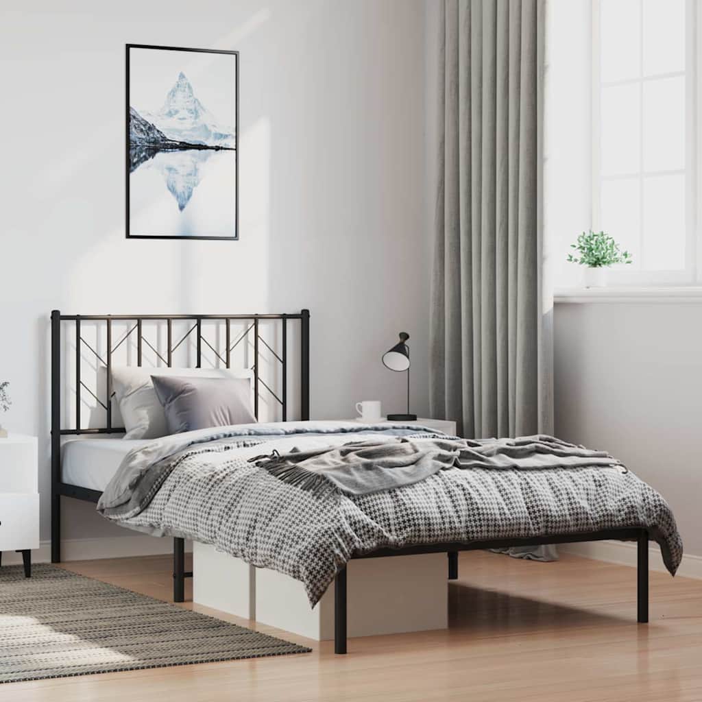 Bettgestell mit Kopfteil Metall Schwarz 100x200 cm