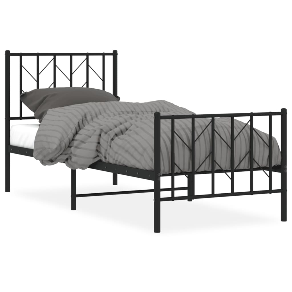 Bed frame with head and footboard metal black 75x190 cm