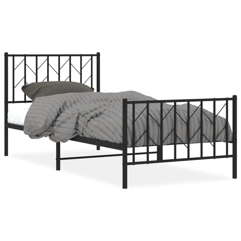 Bed frame with head and footboard metal black 90x200 cm