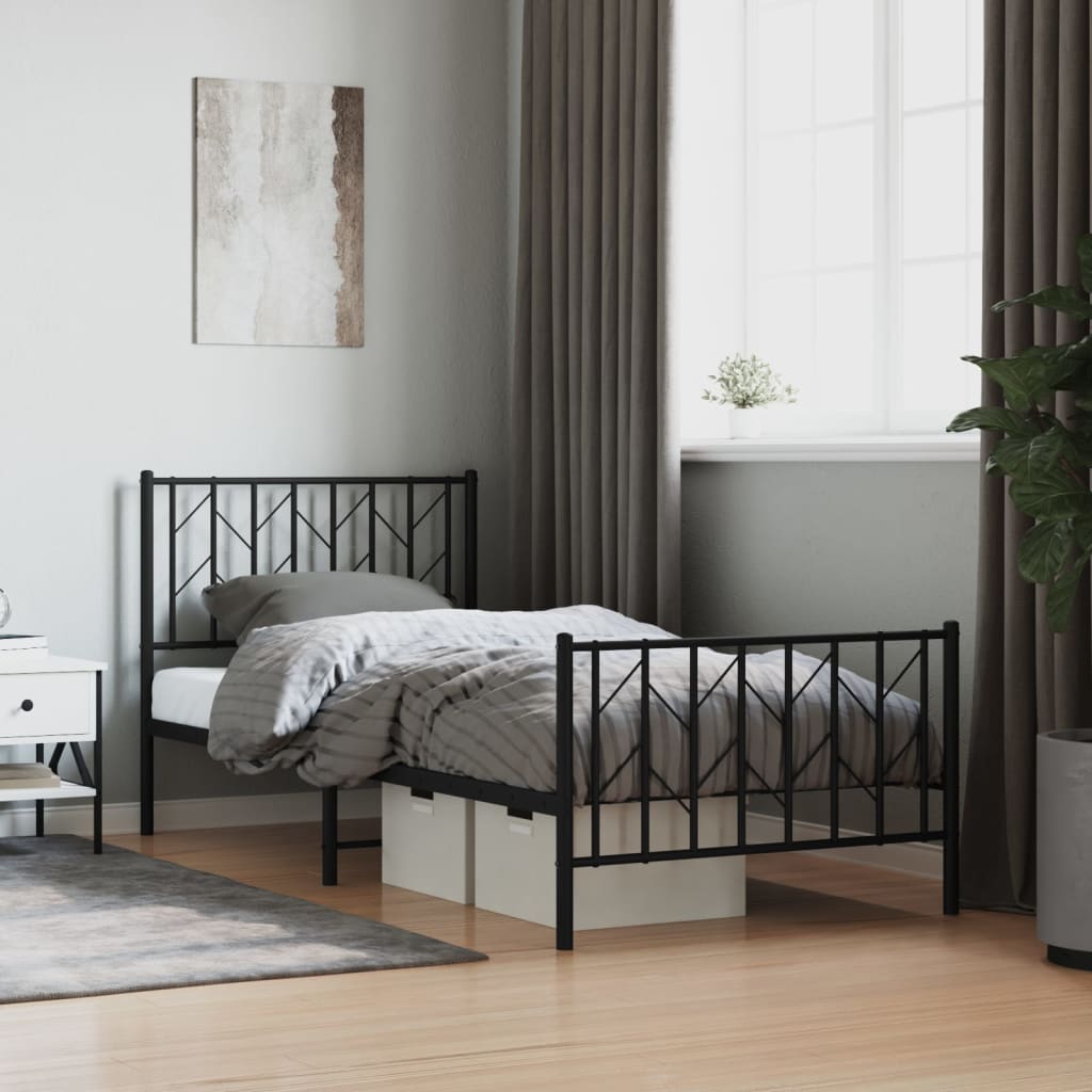 Bed frame with head and footboard metal black 90x200 cm