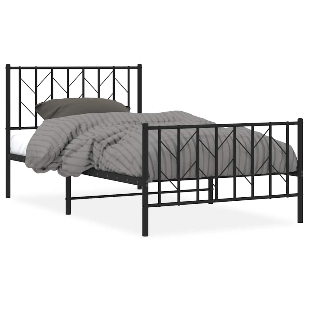 Bed frame with head and footboard metal black 100x200 cm