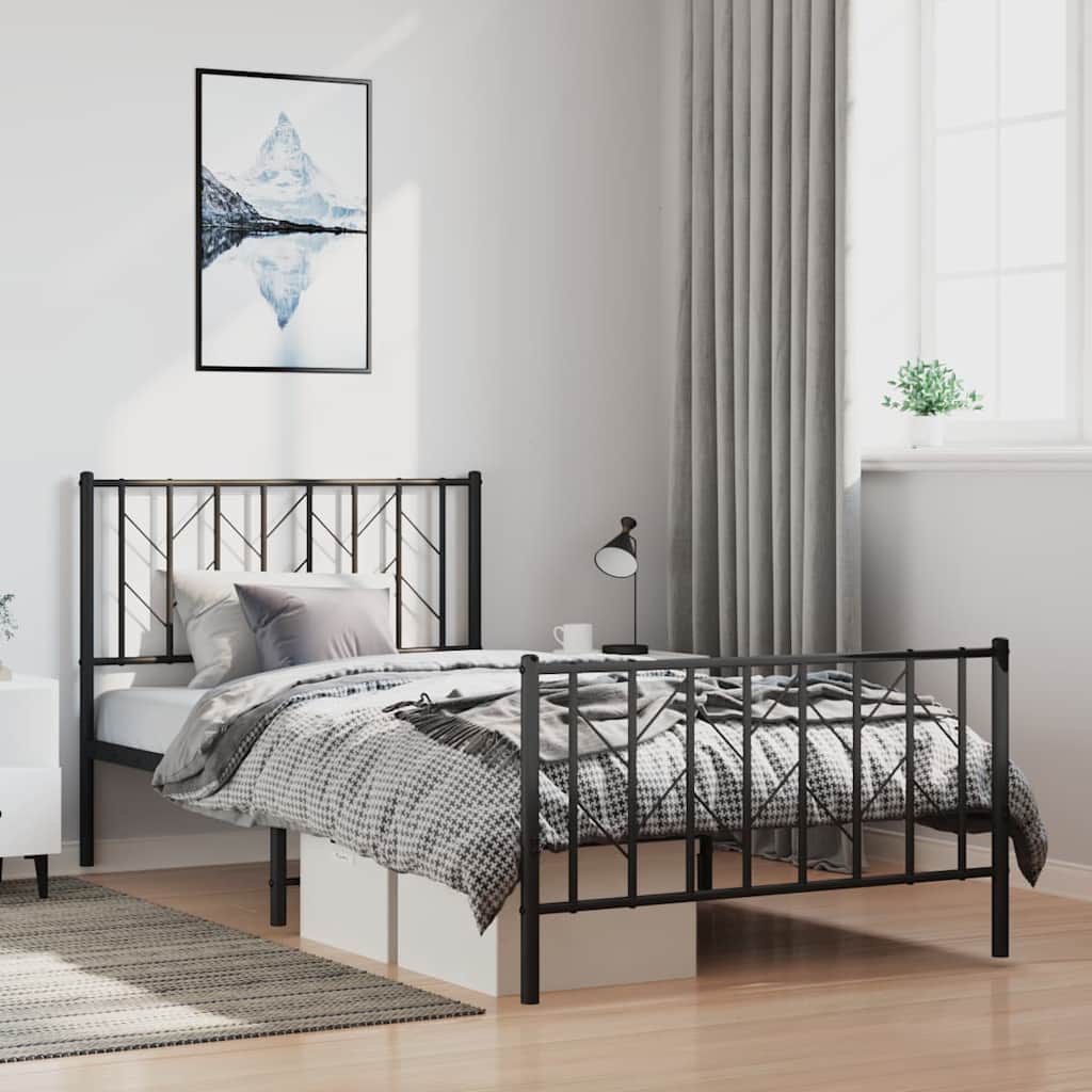 Bed frame with head and footboard metal black 100x200 cm