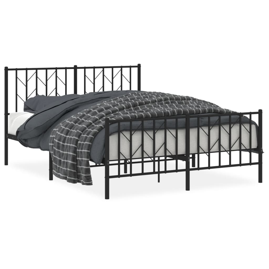Bed frame with head and footboard metal black 140x200 cm