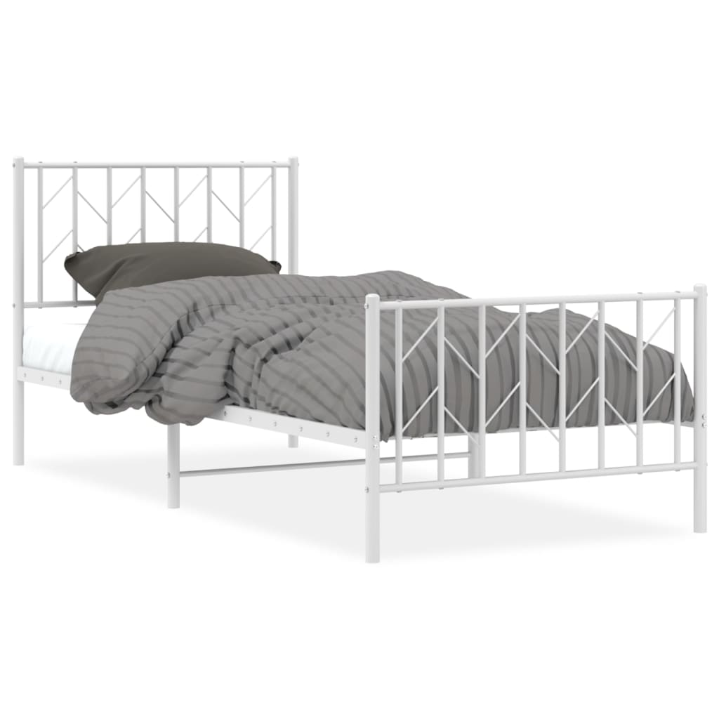 Bettgestell mit Kopf- und Fußteil Metall Weiß 90x200 cm