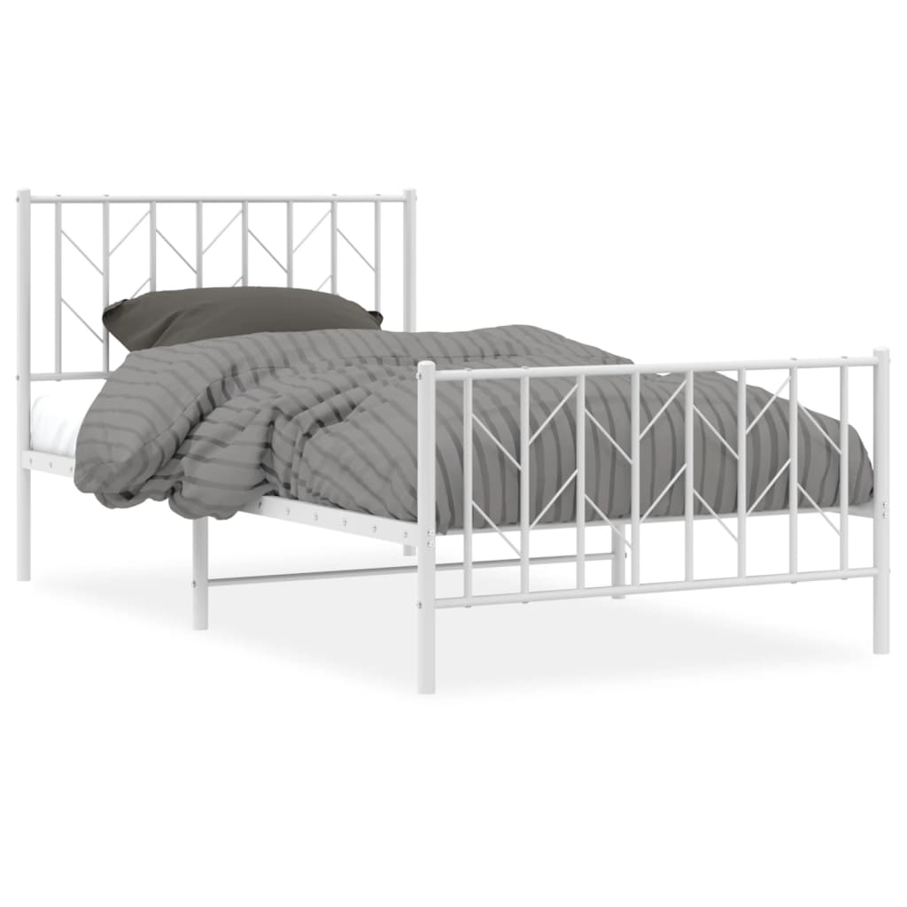 Bettgestell mit Kopf- und Fußteil Metall Weiß 100x190 cm