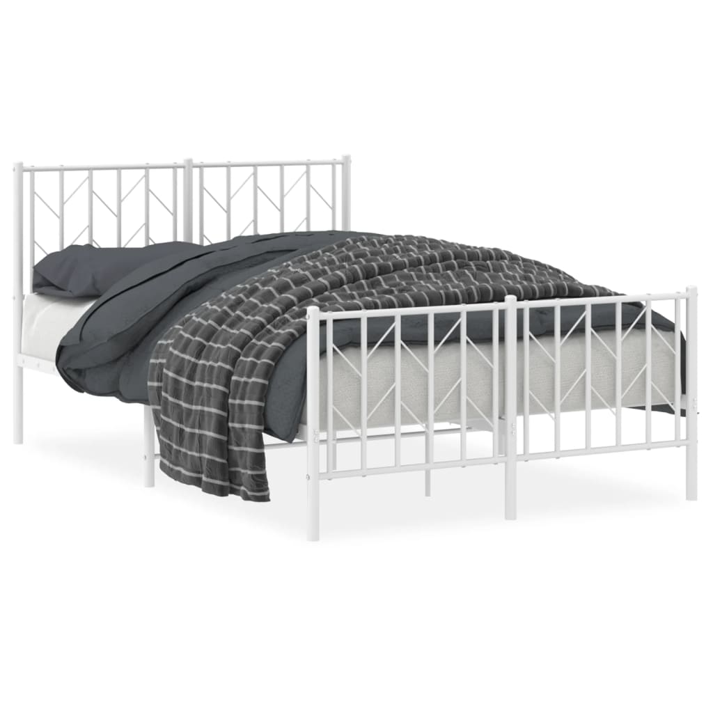 Bed frame with head and footboard metal white 120x190 cm
