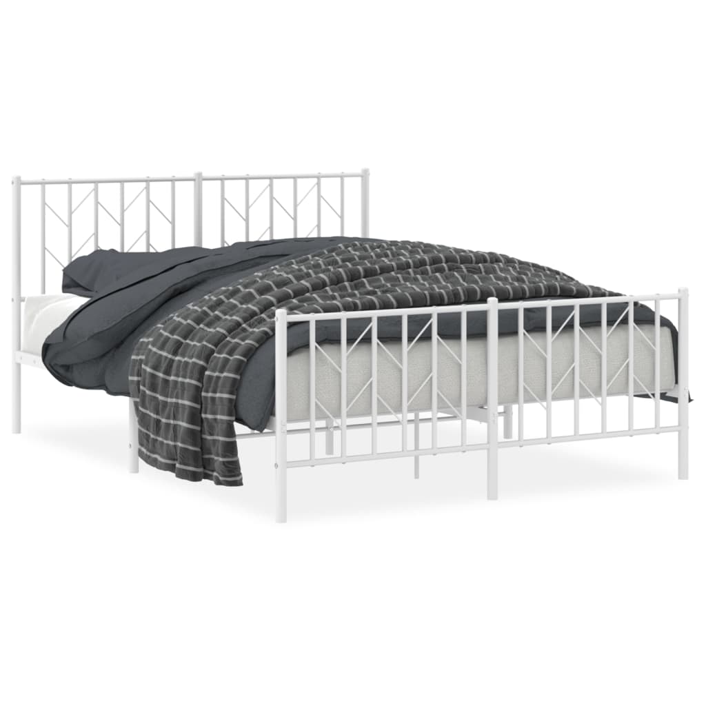 Bettgestell mit Kopf- und Fußteil Metall Weiß 135x190 cm