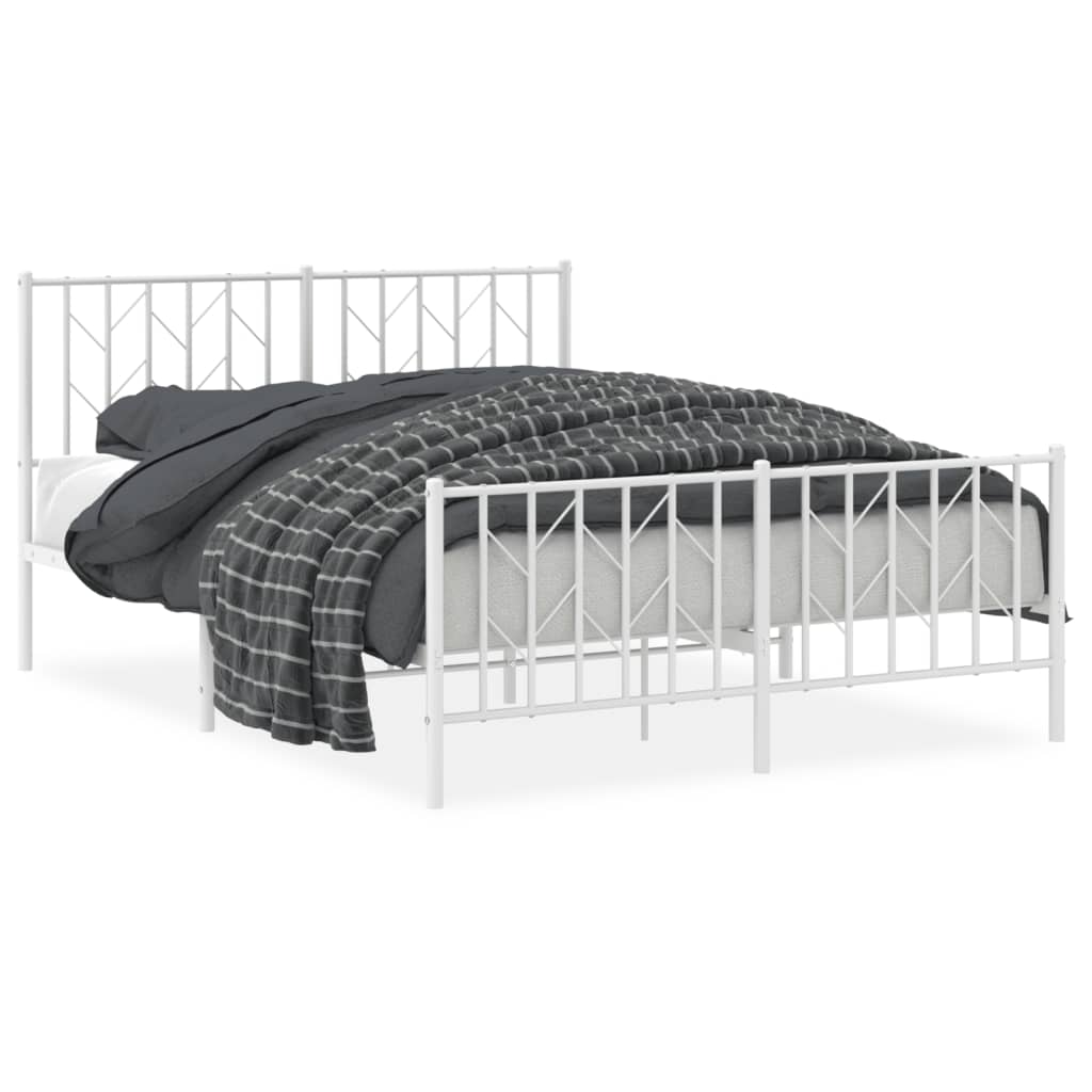 Bettgestell mit Kopf- und Fußteil Metall Weiß 140x190 cm