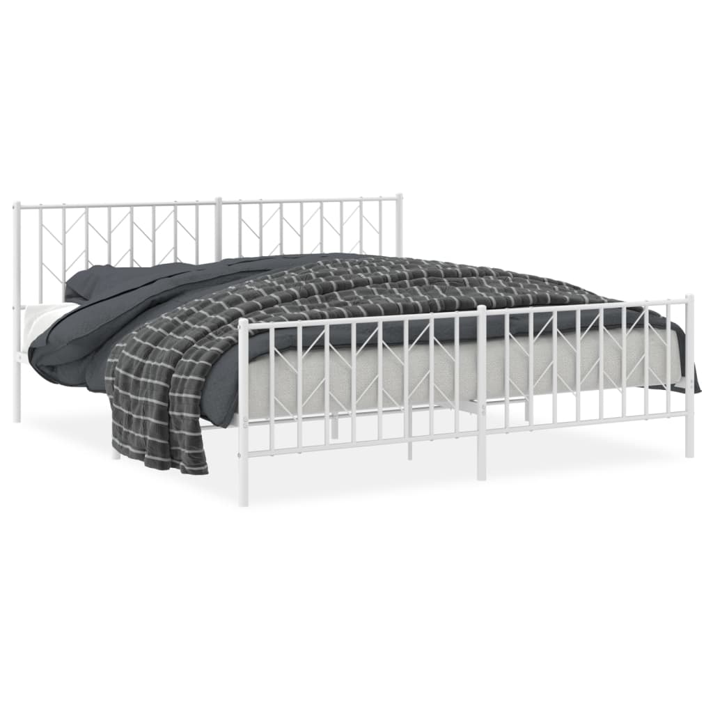 Bettgestell mit Kopf- und Fußteil Metall Weiß 183x213 cm