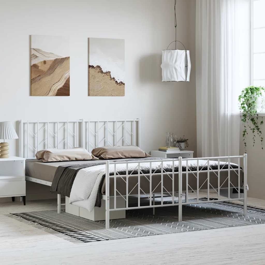 Bettgestell mit Kopf- und Fußteil Metall Weiß 193x203 cm