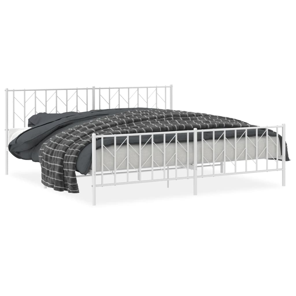 Bettgestell mit Kopf- und Fußteil Metall Weiß 200x200 cm