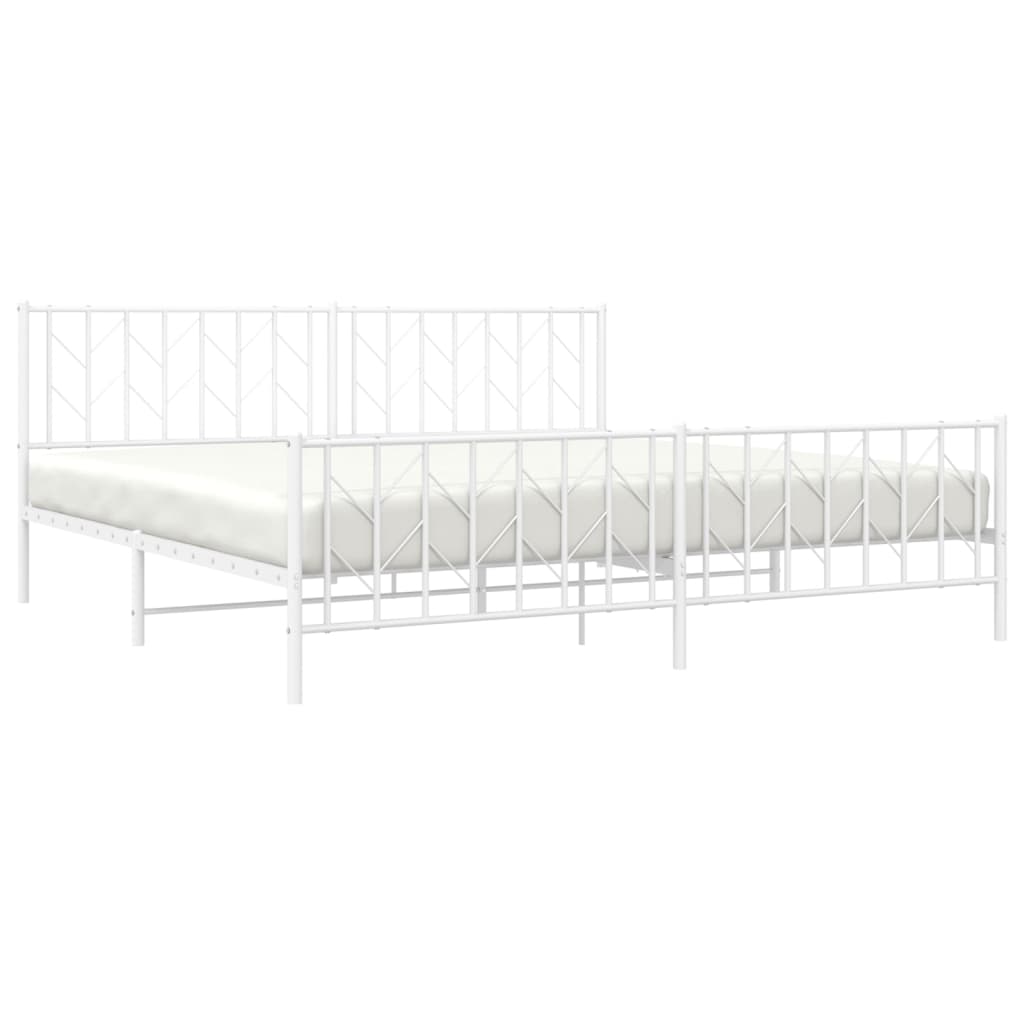 Bettgestell mit Kopf- und Fußteil Metall Weiß 200x200 cm