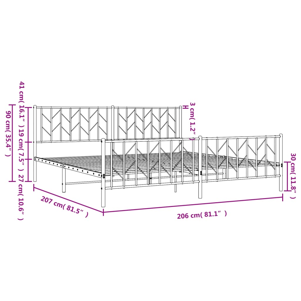 Bettgestell mit Kopf- und Fußteil Metall Weiß 200x200 cm
