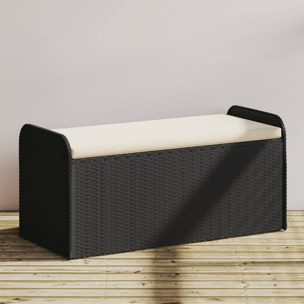 Bench with Storage Space & Cushions Black 115x51x52 cm Poly Rattan