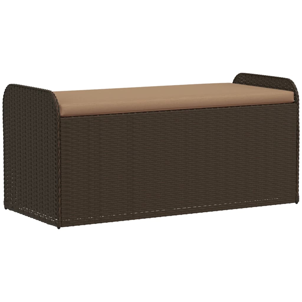 Bench with Storage Space & Cushions Brown 115x51x52 cm Poly Rattan