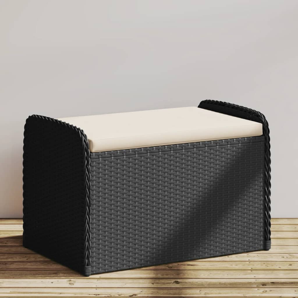 Bench with Storage Space & Cushions Black 80x51x52 cm Poly Rattan