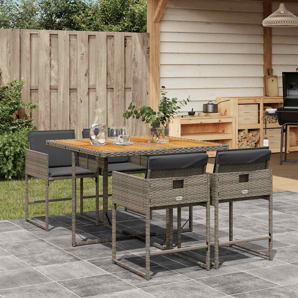 5-tlg. Garten-Essgruppe mit Kissen Grau Poly Rattan