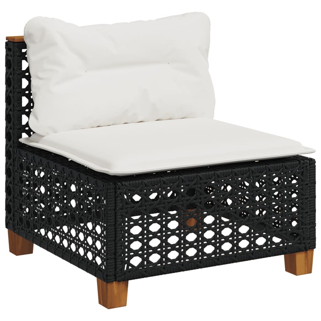 Garden Sofa without Armrests with Cushions Black Poly Rattan