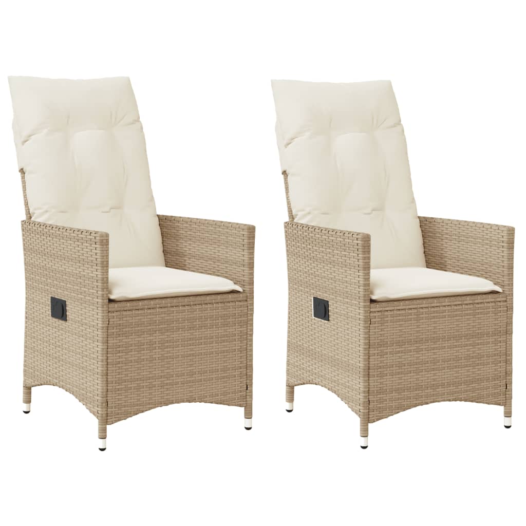 Garden Chair with Cushions 2 Pcs. Adjustable Beige Poly Rattan