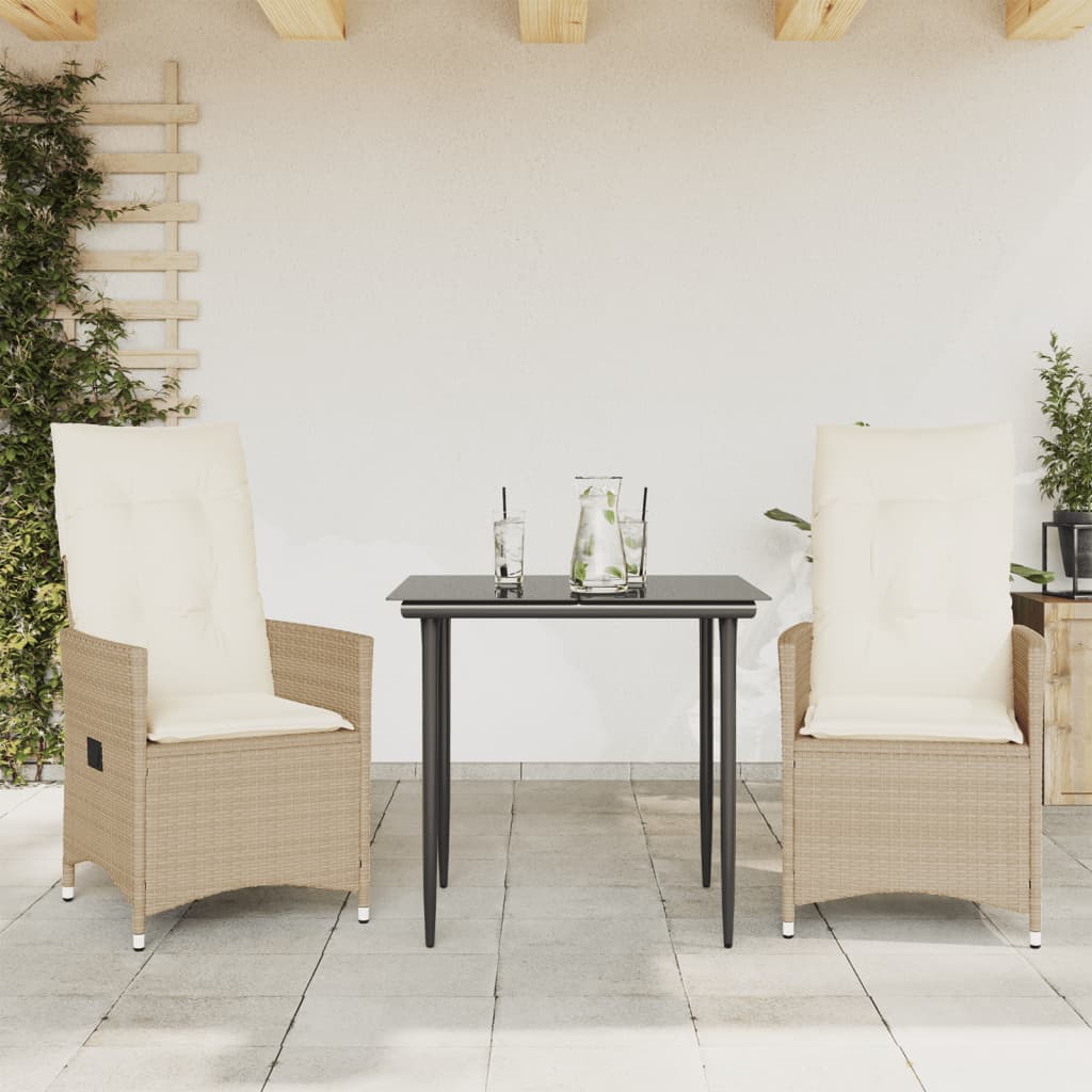 Garden Chair with Cushions 2 Pcs. Adjustable Beige Poly Rattan