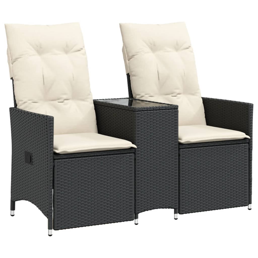 Garden sofa 2-seater adjustable with table black poly rattan