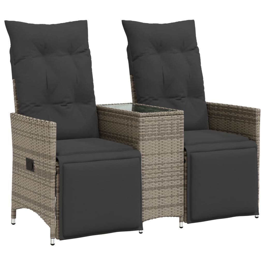 Garden Sofa 2-Seater Adjustable with Table Grey Poly Rattan