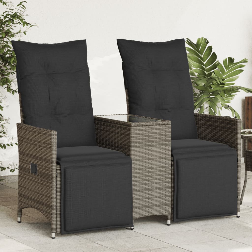 Garden Sofa 2-Seater Adjustable with Table Grey Poly Rattan