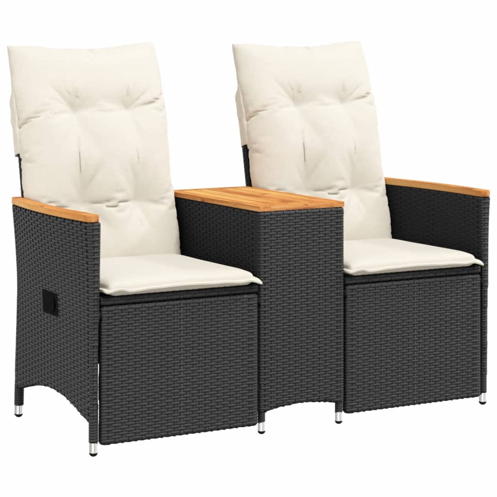Garden sofa 2-seater adjustable with table black poly rattan