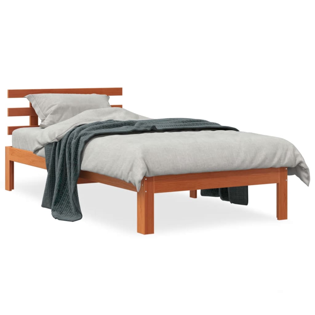 Massivholzbett ohne Matratze Wachsbraun 90x190 cm Kiefernholz