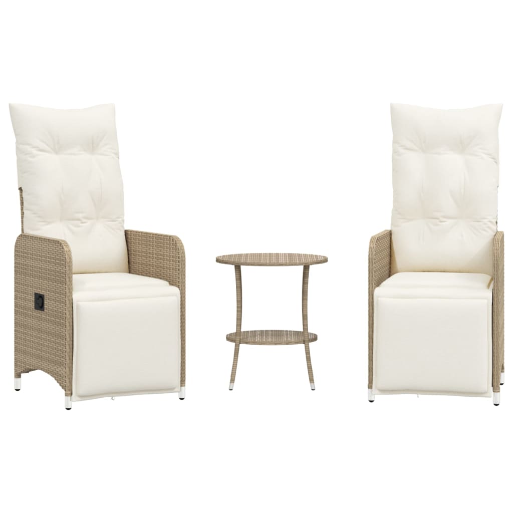 Garden chairs 2 pcs. Adjustable with table Beige Poly Rattan
