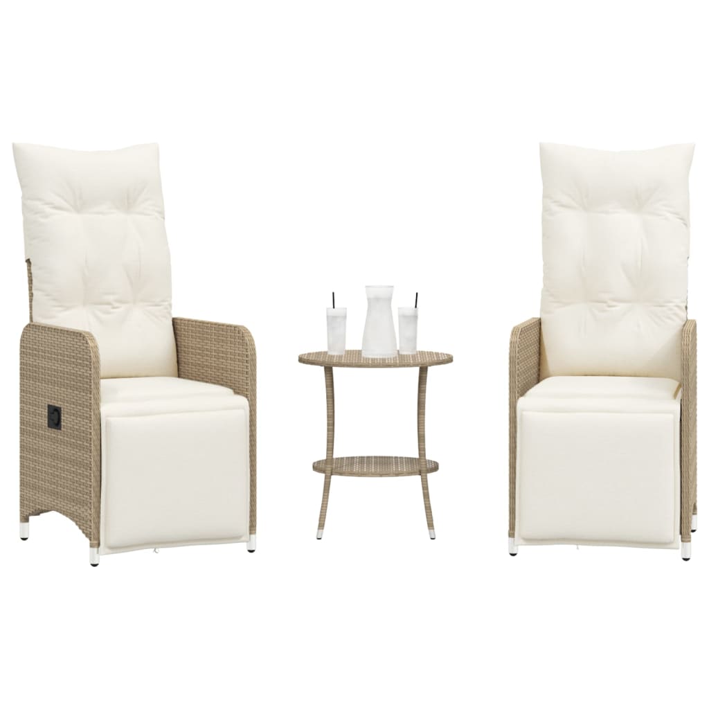 Garden chairs 2 pcs. Adjustable with table Beige Poly Rattan