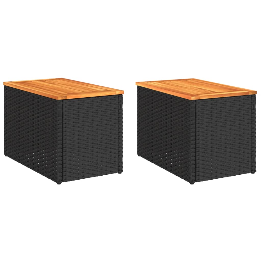 Garden Side Tables 2 Pieces Black 55x34x37cm Poly Rattan Wood
