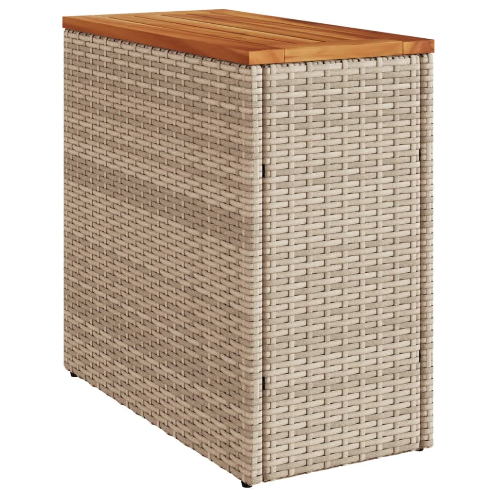 Garden Side Table Wooden Top Beige 58x27.5x55 cm Poly Rattan