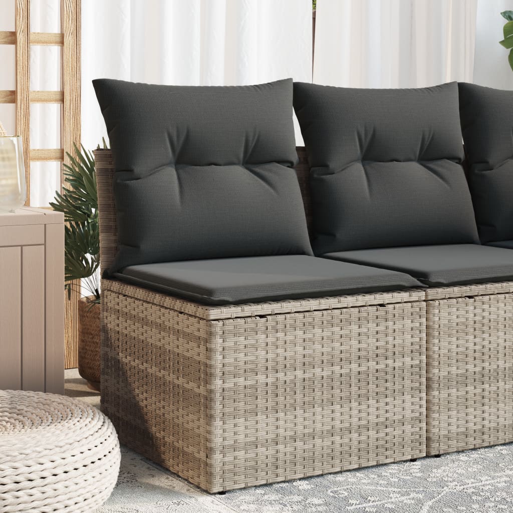 Garden sofa without armrests with cushions light grey poly rattan