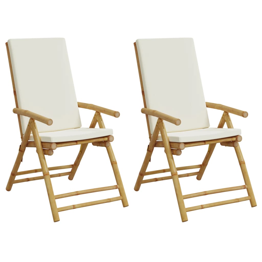 Garden Chairs Foldable Adjustable 2 Pieces with Cushion Bamboo