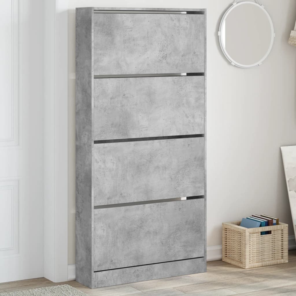 Shoe cabinet with 4 doors, concrete grey, 80 x 21 x 163.5 cm