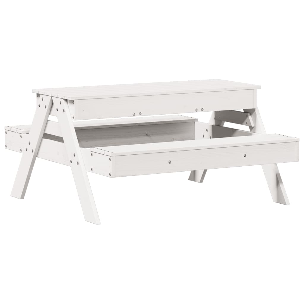 Picnic table with sandpit for children white solid pine wood