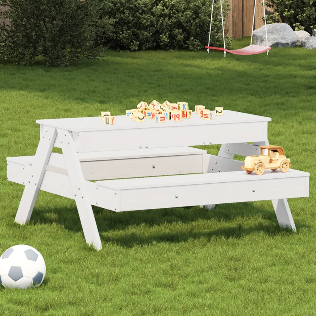 Picnic table with sandpit for children white solid pine wood