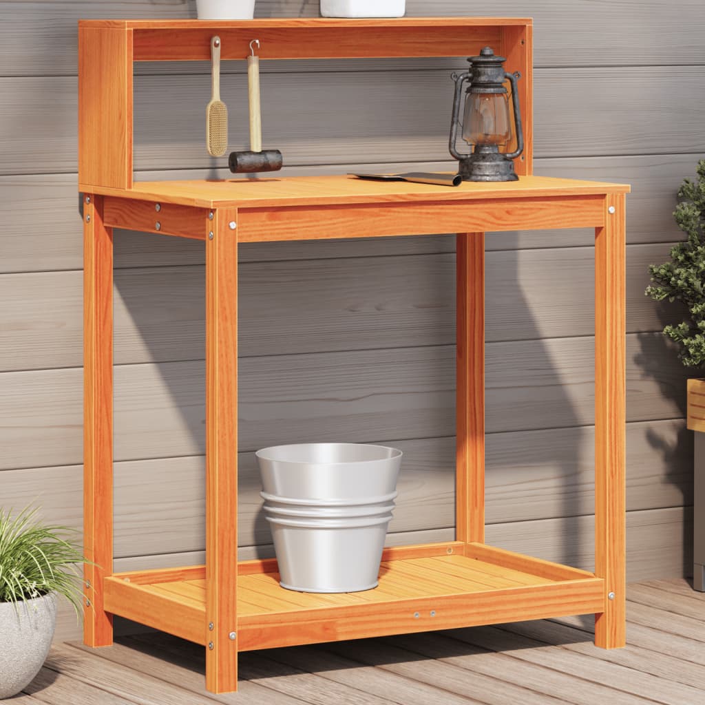 Plant table with shelves brown 82.5x50x109.5cm solid pine wood